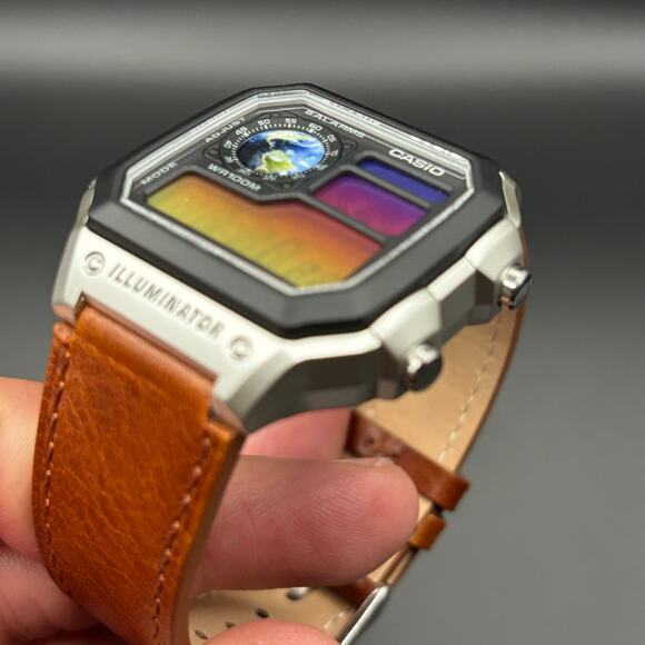 Casio AE1200WH Custom Sunset Filter Globe Leather Strap World Time - Picture 15 of 17